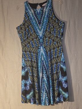 Danny & Nicole Blue and Black Printed Midi Dress